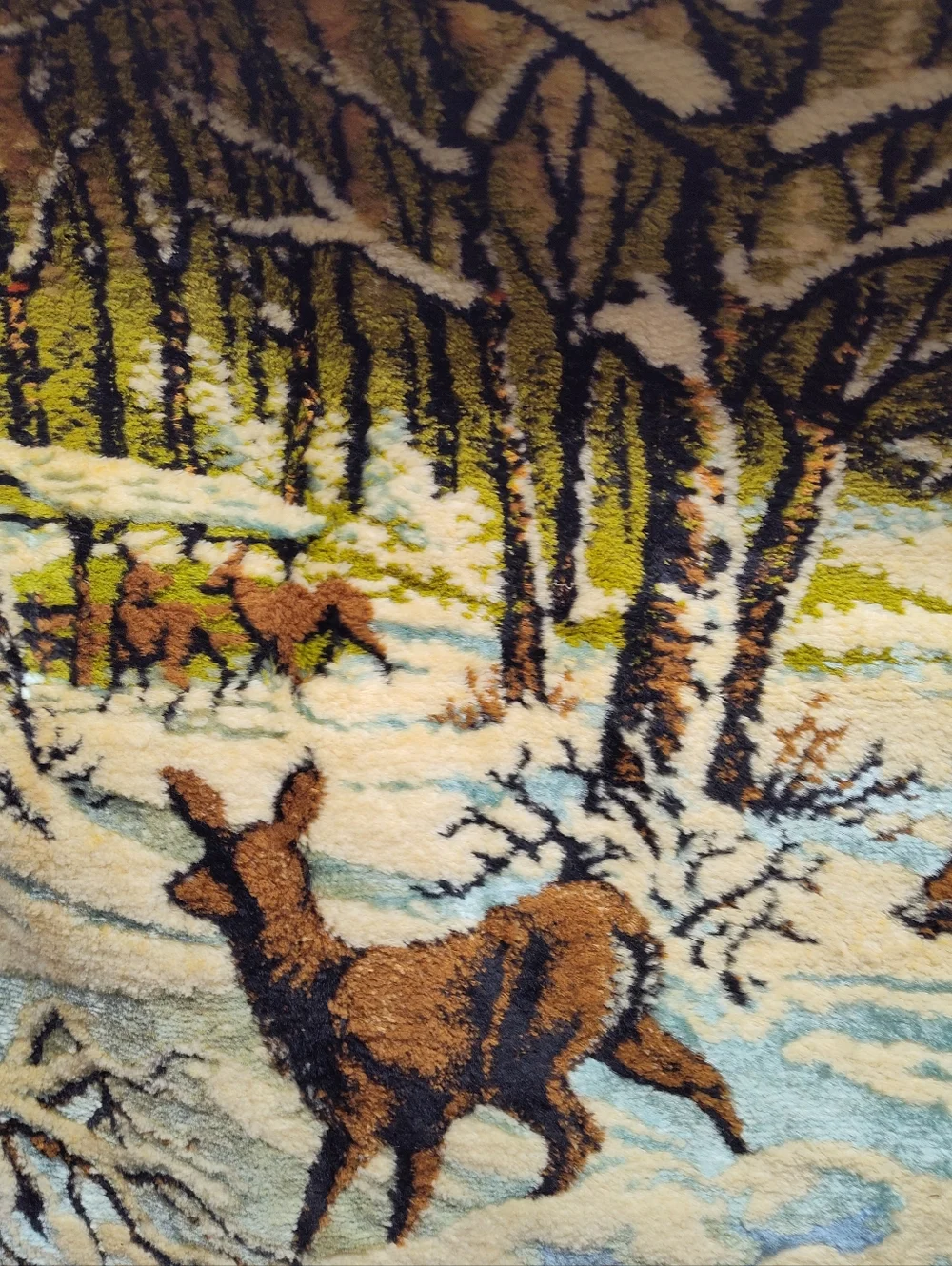 Deer Woodland Tapestry Panel - Brown, Green, Cream Made In Italy